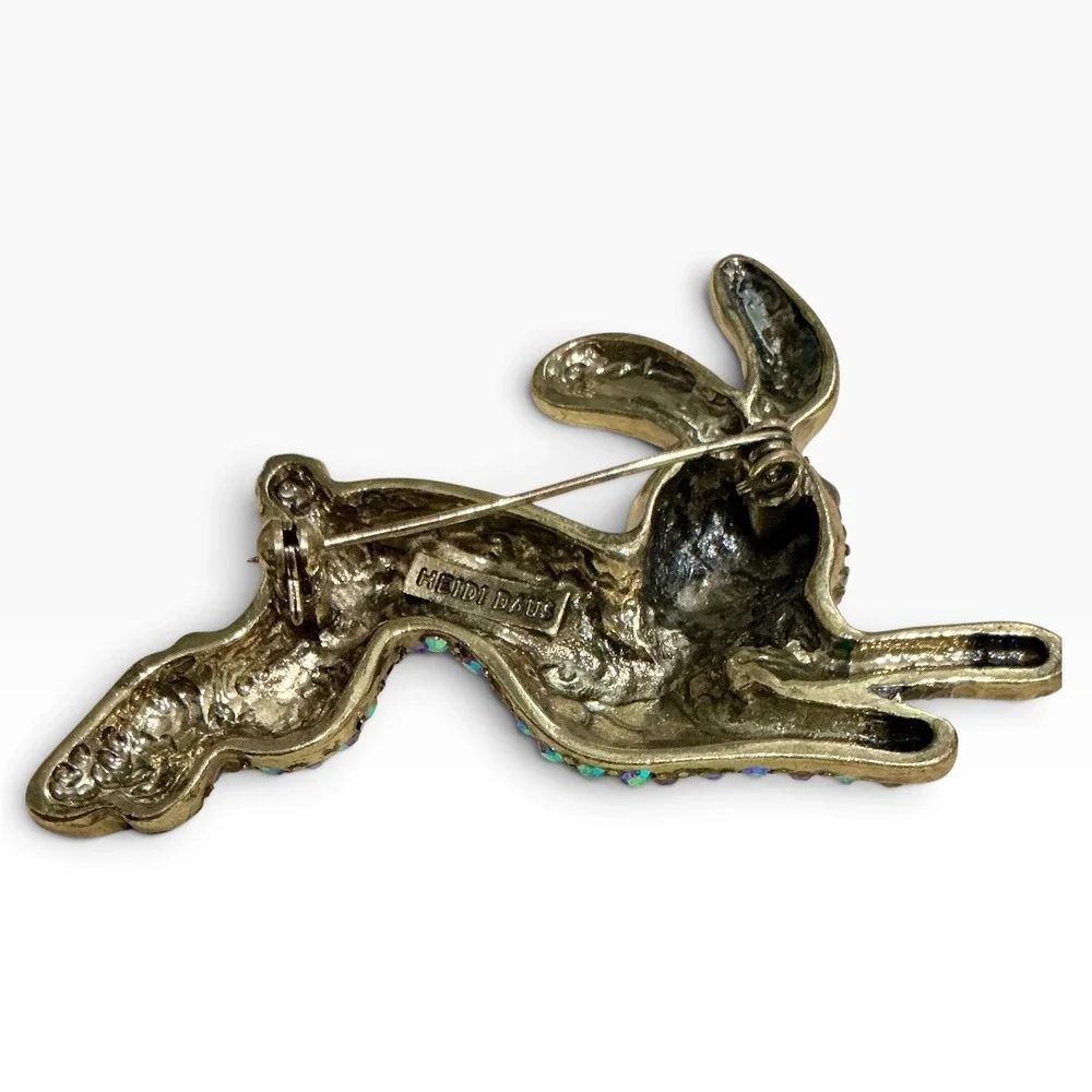 Heidi Daus Crystal Bunny Rabbit Brooch Pin Aurora Borealis Statement Rare 3.5